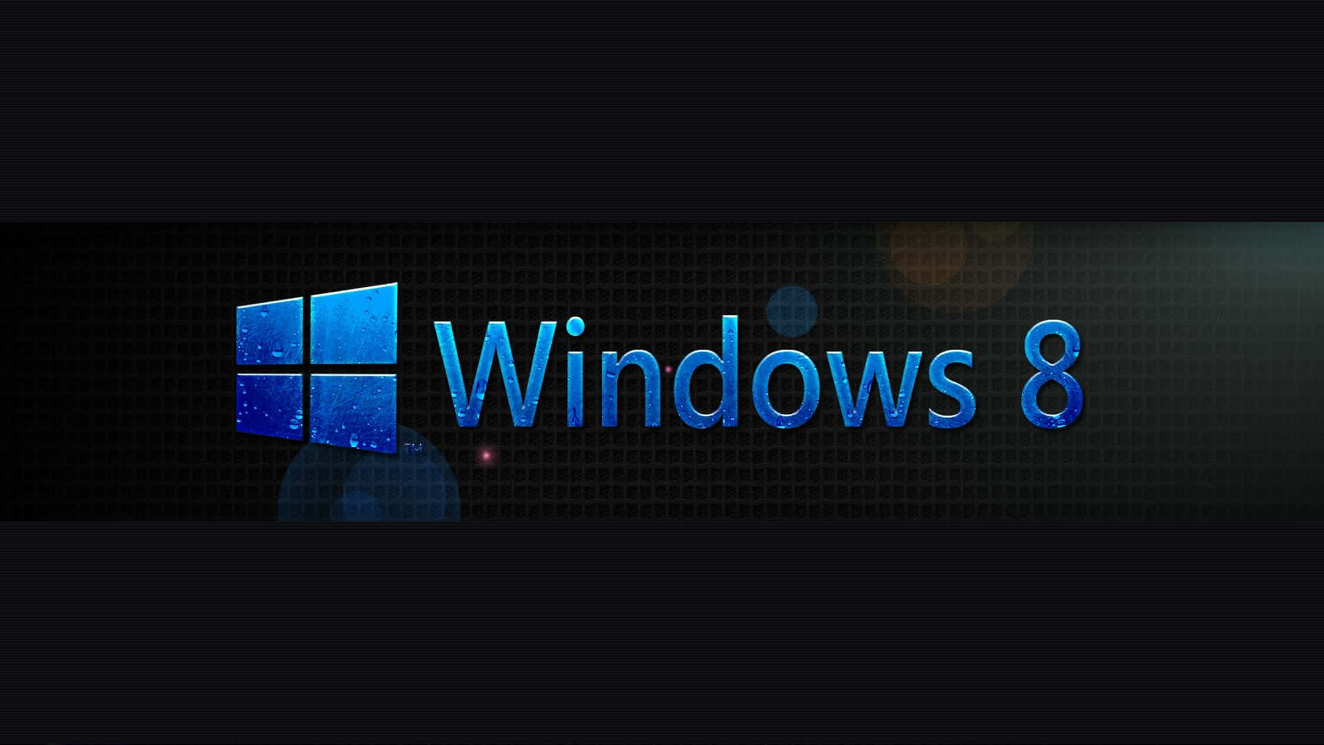 Windows 8 桌布 壁紙 — 帶有光澤的藍色Windows 8標誌在帶有柔和散景燈光的深色紋理背景上發光。