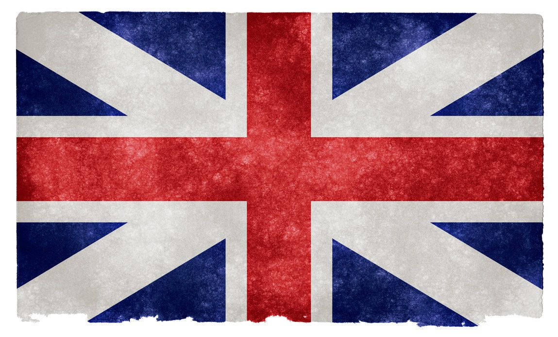 帶有塗鴉質感的英國國旗 壁紙 — 一面經風化、有紋理的英國國旗，帶有紅、白、藍色，顯示出明顯的布料磨損和磨損邊緣。