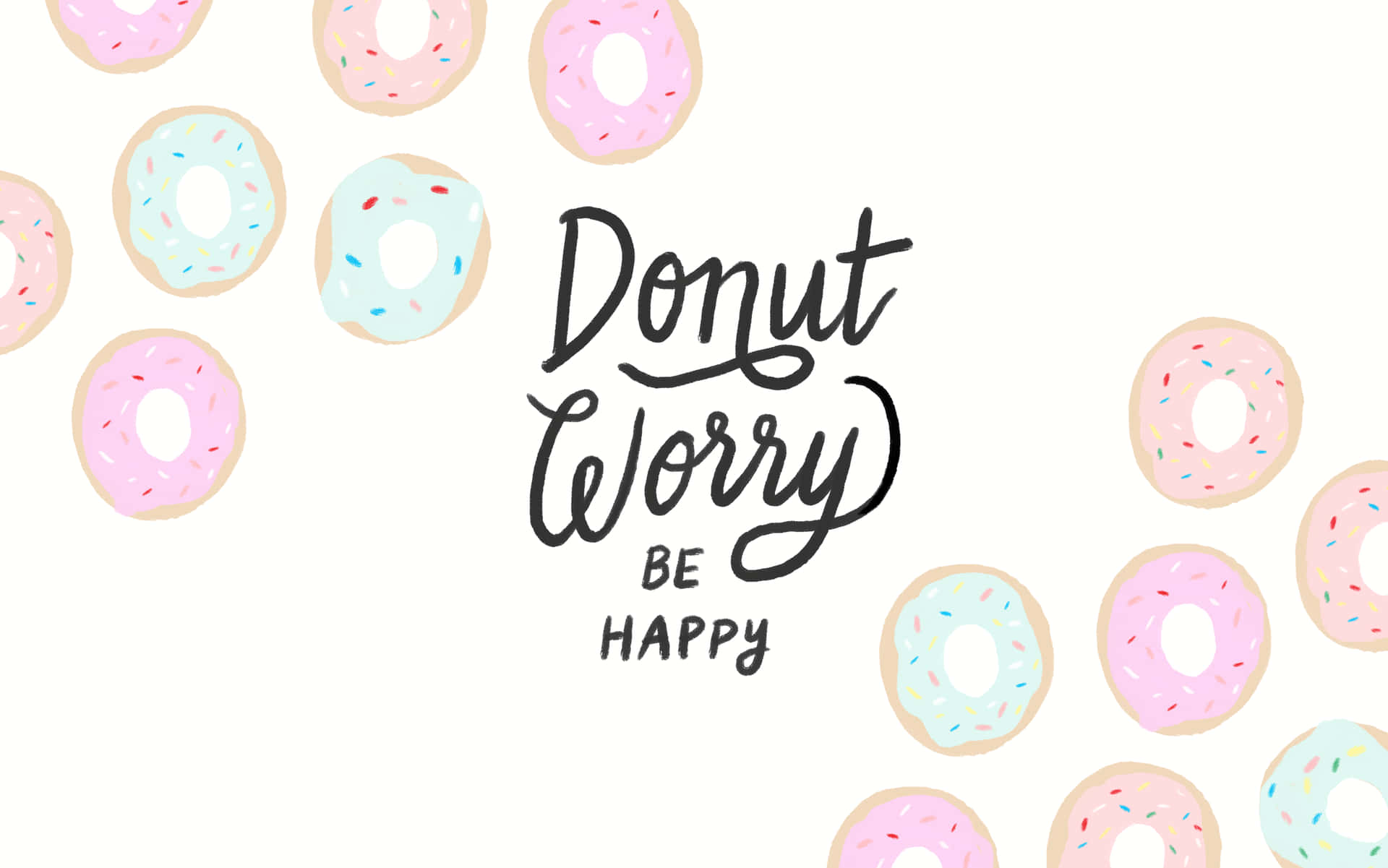 Donut worry be happy 勵志短語被帶有糖針的粉彩冬甩包圍。