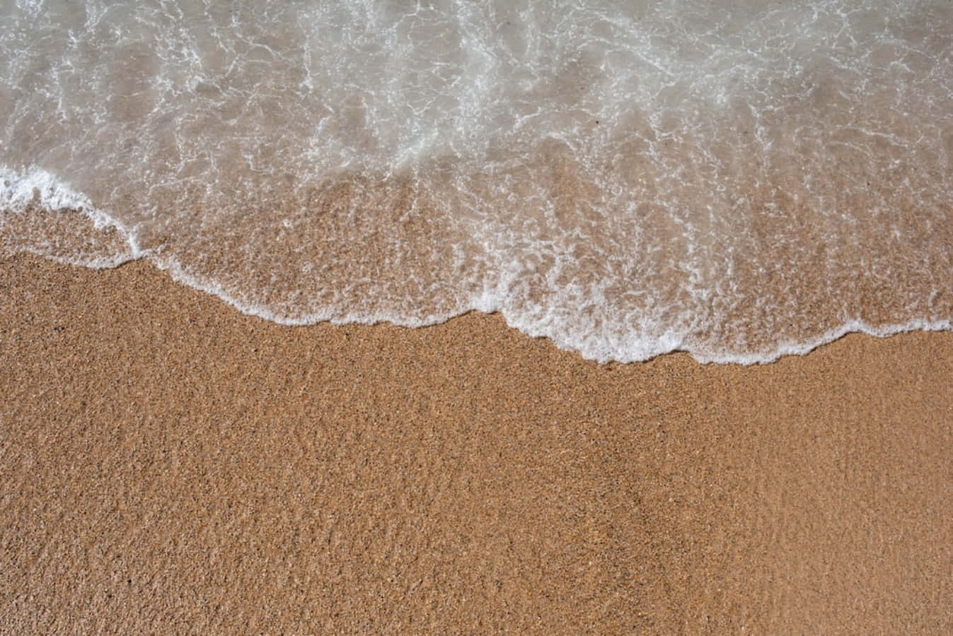帶有氣泡的海灘沙浪圖 壁紙 — 泡沫狀的海浪輕輕地滾上紋理豐富的金色沙灘，呈現寧靜的海岸景象。