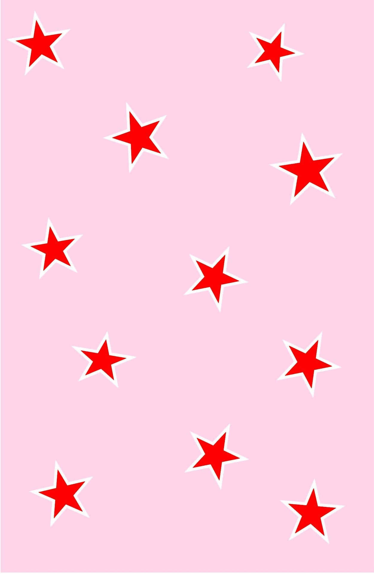 Red Star 桌布 壁紙 — 帶有白色輪廓的紅色星星在柔和的粉紅色背景上以分散的圖案漂浮。