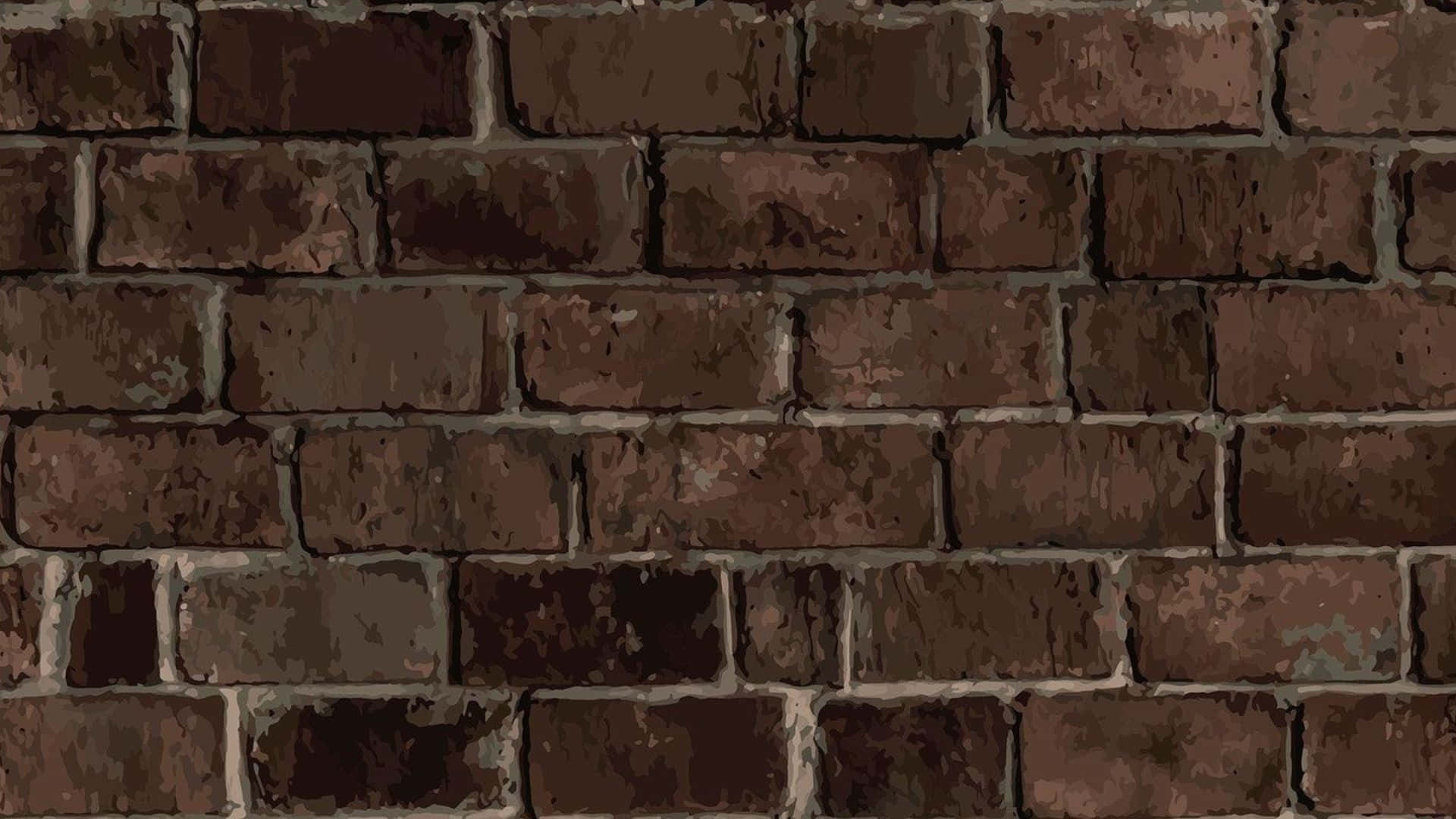 Brown Brick 桌布 壁紙 — 帶有風化棕色磚塊和灰色砂漿的紋理磚牆，採用繪畫般的數位風格。