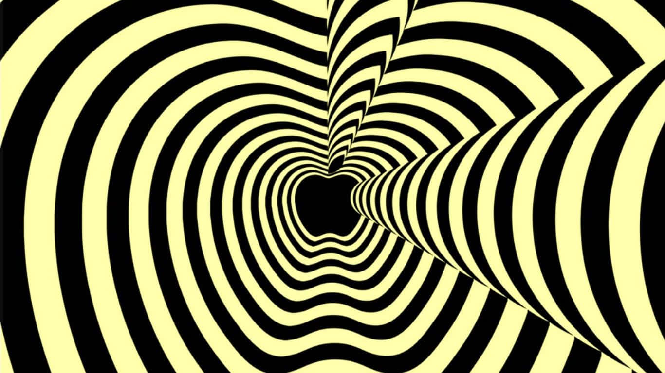 帶葉蘋果於柔和背景的精美插畫 壁紙 — 一條催眠的黑黃條紋隧道向內螺旋，營造出迷人的視錯覺。