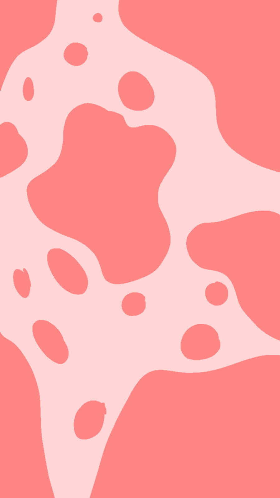 Kawaii Strawberry Cow 桌布 壁紙 — 平滑背景上柔和珊瑚色和淡粉紅色的有機形狀和圓點的抽象圖案。