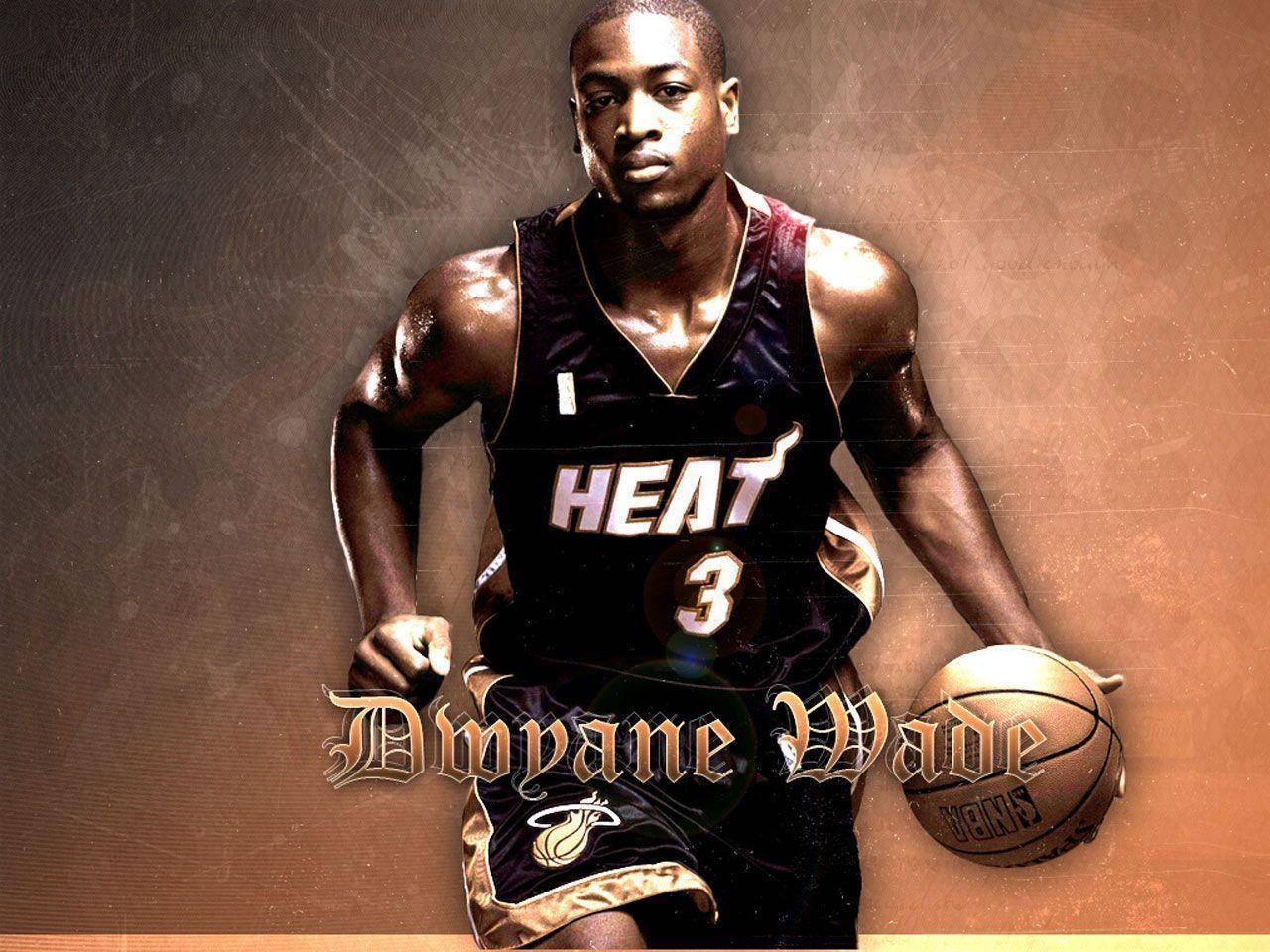 Dwyane Wade 身穿邁阿密熱火隊制服，手持籃球，表情專注。