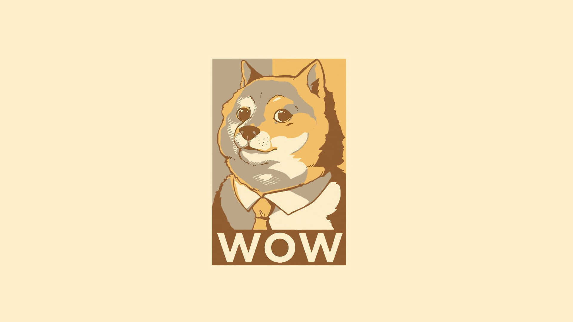 穿著襯衫和領帶的柴犬，文字WOW