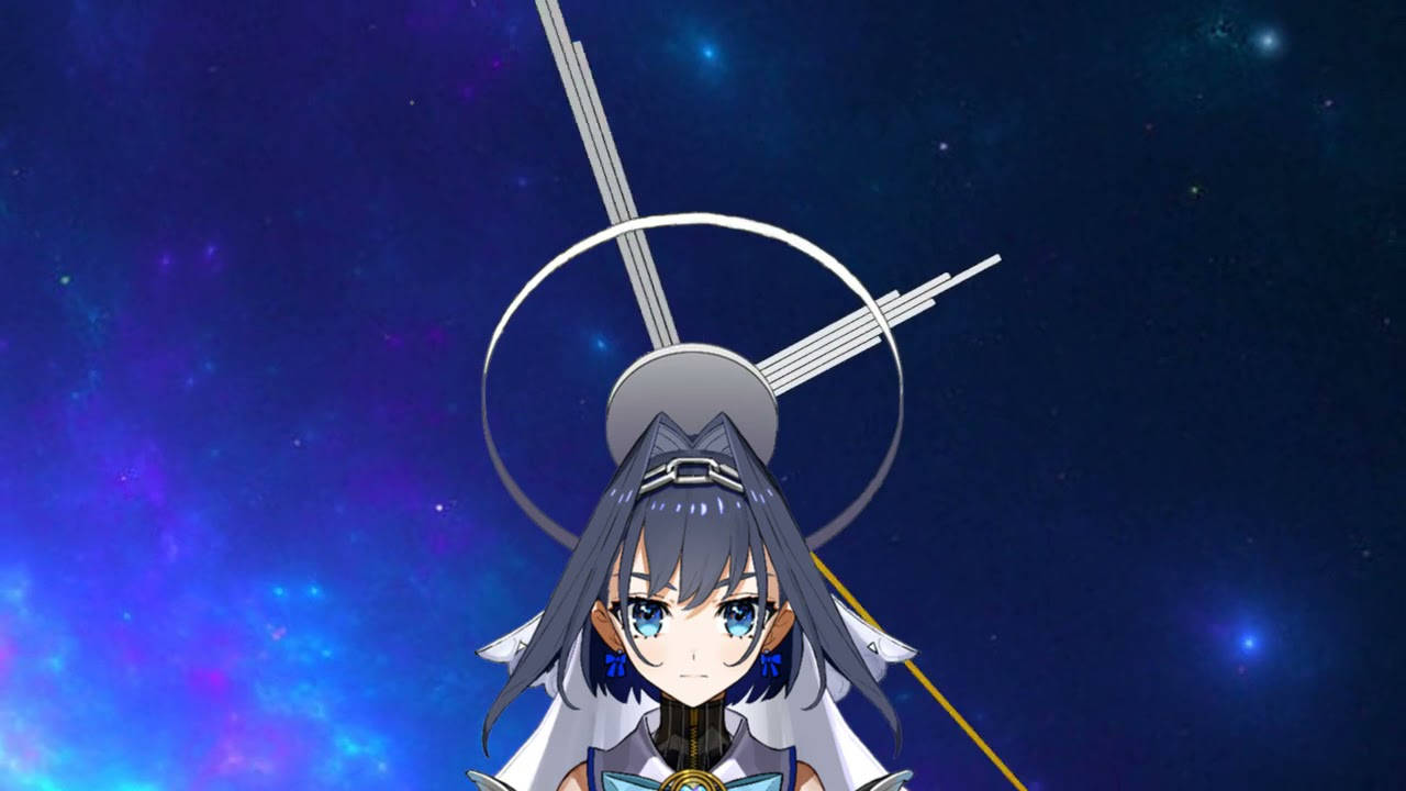 動漫女孩持劍，背景為星空宇宙