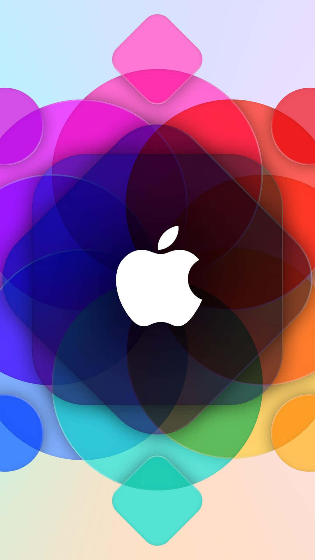充滿活力的抽象彩色形狀，中央有Apple標誌