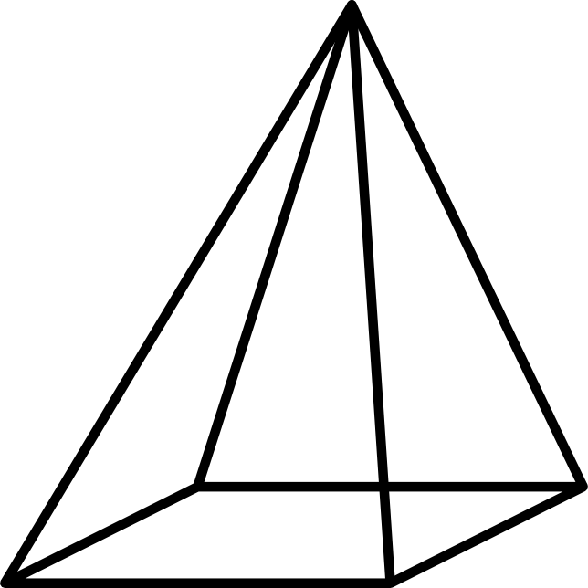 幾何金字塔輪廓 壁紙 — 白色背景上帶有可見內部邊緣的四邊形金字塔的極簡黑色線條畫。
