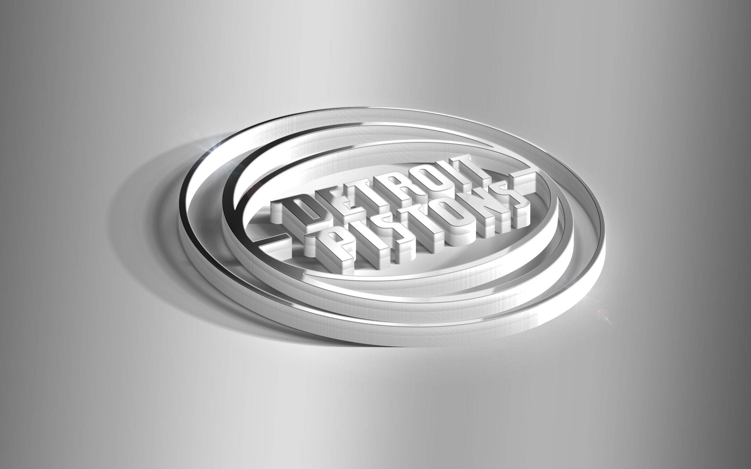 底特律活塞隊純白隊徽 壁紙 — 一個時尚的3D渲染底特律活塞隊標誌，帶有金屬環和方塊字體，背景為漸變灰色。