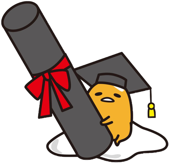 庫德塔馬畢業慶祝 壁紙 — 一個可愛的黃色Gregory角色戴著畢業帽，擁抱一個綁著紅色蝴蝶結的文憑卷軸。