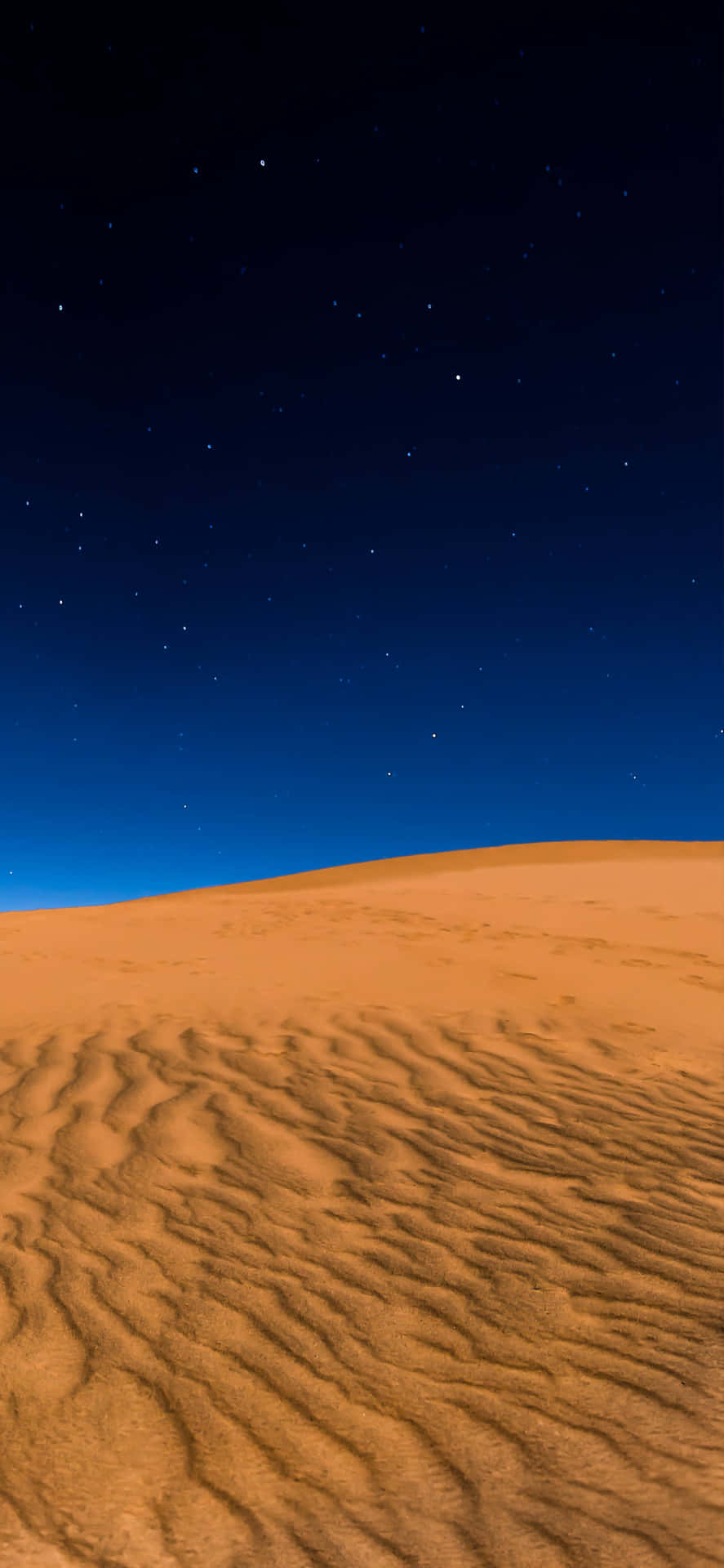 深藍色夜空下，星光閃爍的沙漠沙丘