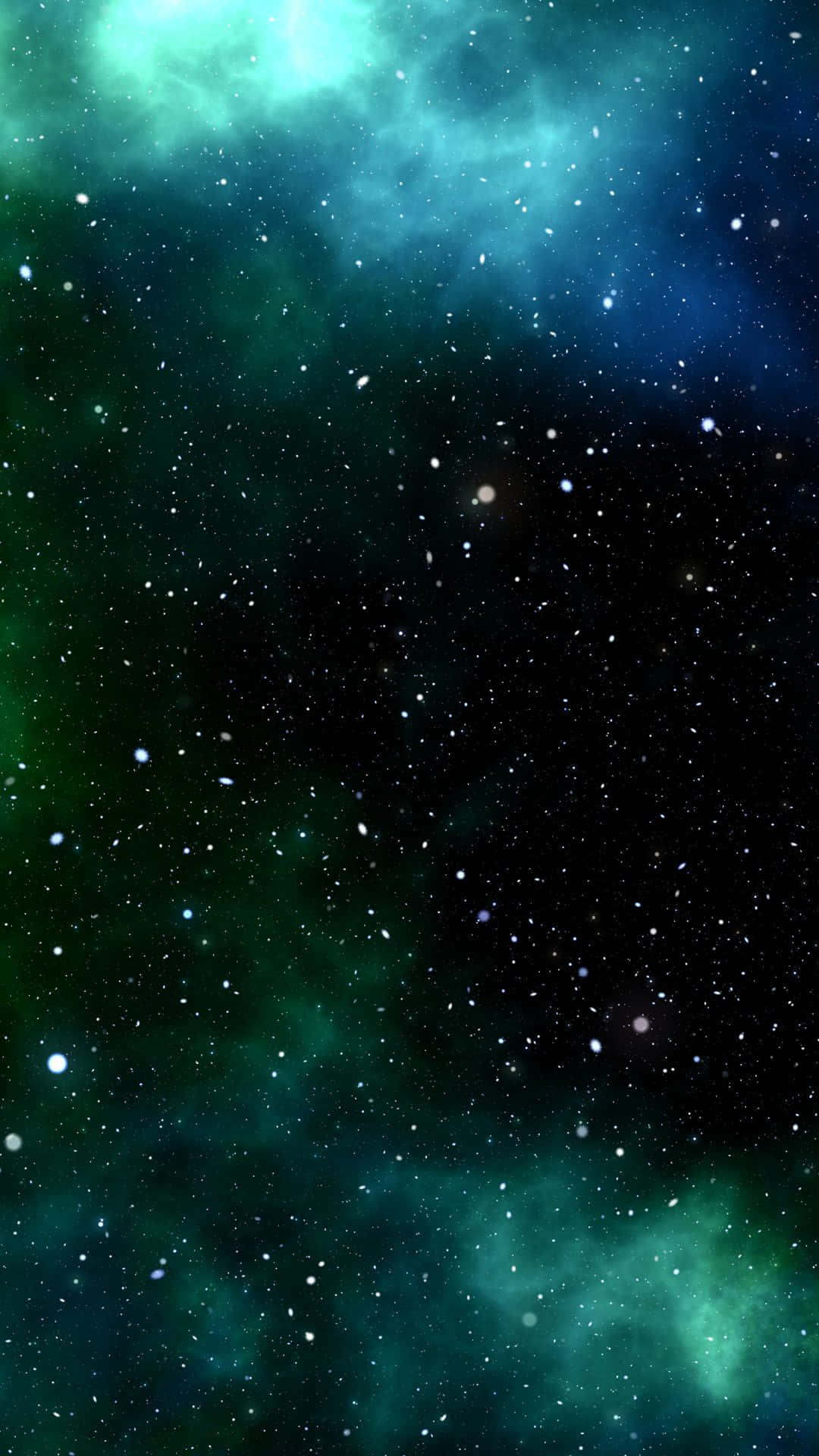 Green Galaxy 桌布 壁紙 — 廣闊的宇宙空間，充滿了發光的青綠色星雲和閃爍的星星，背景是深邃的黑色虛空。