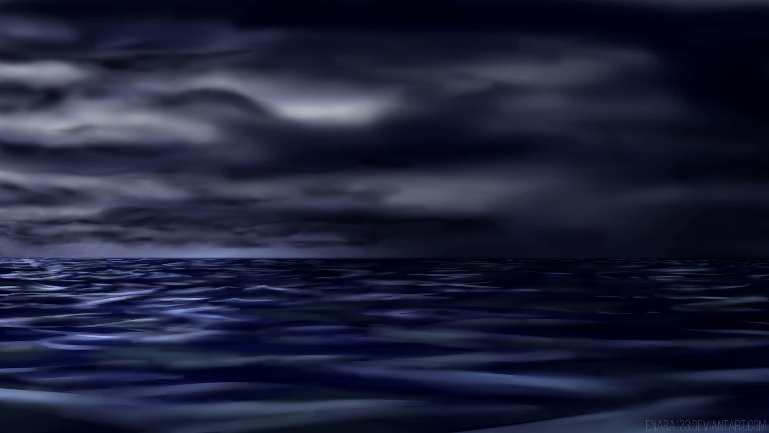 Dark Ocean 桌布 壁紙 — 廣闊的黑暗海洋，上方是陰沉的暴風雨天空，有旋轉的雲層和洶湧的波浪。