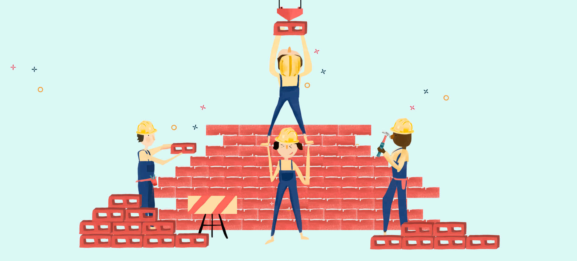 建築工人興建磚塔 壁紙