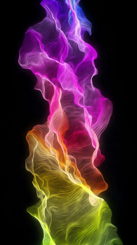 彩虹色煙霧在黑色背景上垂直流動的動態效果。