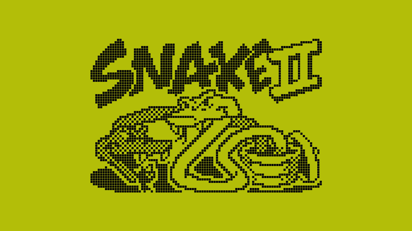 像素藝術蛇標誌，帶有「SNAKE II」文字，背景為綠色。