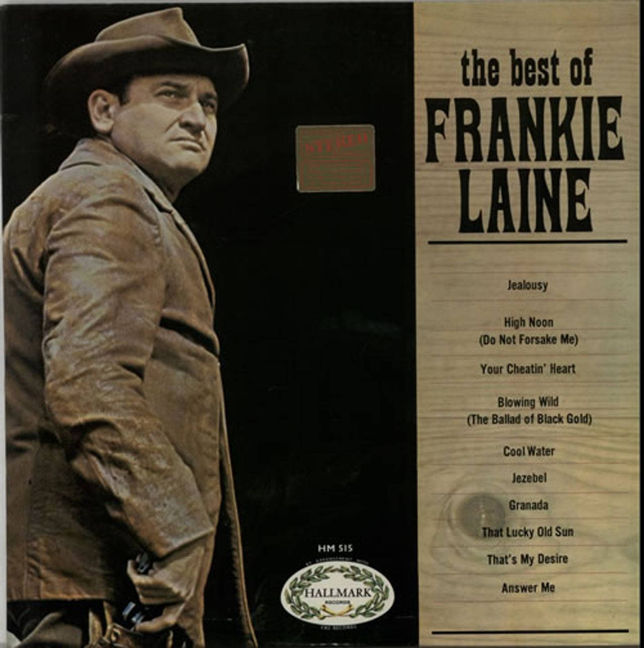 Frankie Laine 專輯封面，附歌曲列表和牛仔裝束。
