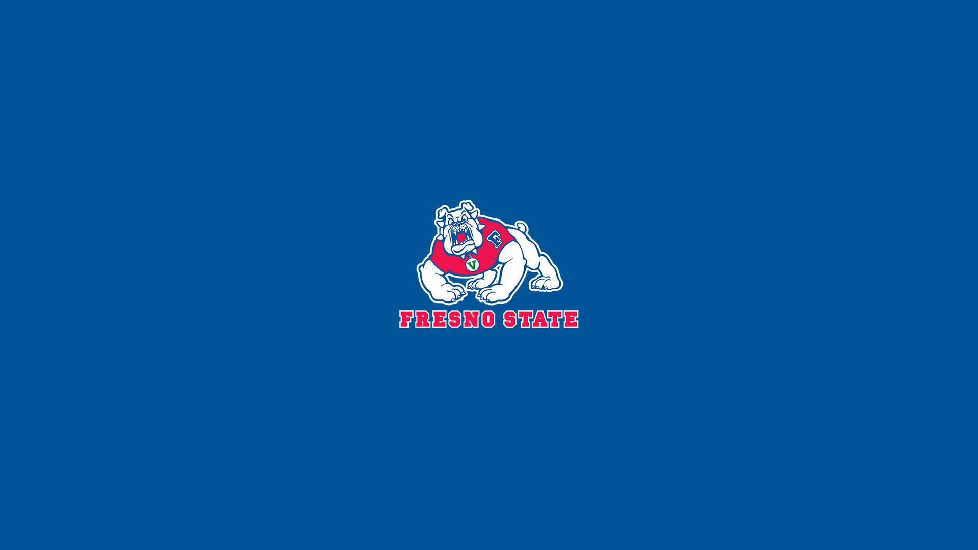 藍色背景上嘅 Fresno State 鬥牛犬吉祥物標誌