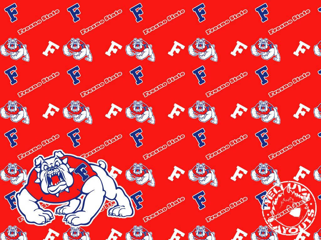 紅色背景上的 Fresno State 鬥牛犬吉祥物標誌圖案