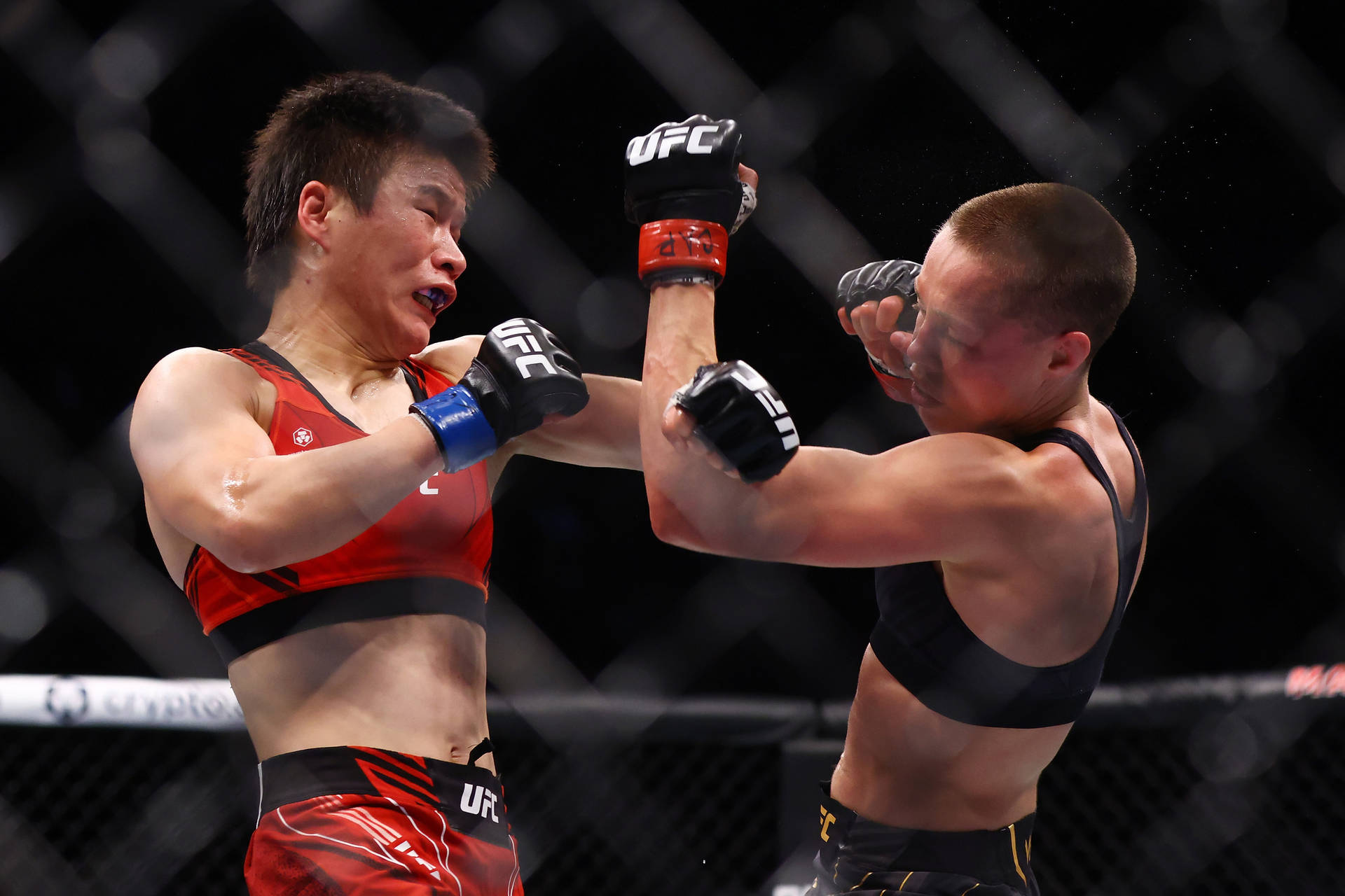 兩名女性拳手在UFC比賽中於八角籠內互毆。