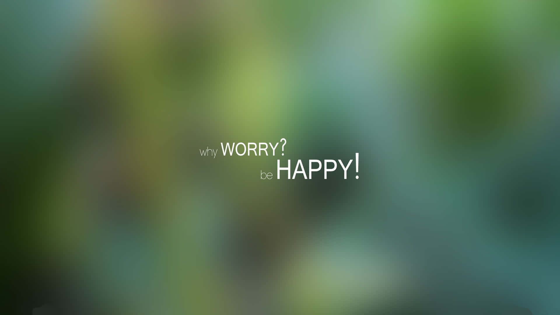 勵志文字寫著 why WORRY? be HAPPY!，置於柔和綠色背景上
