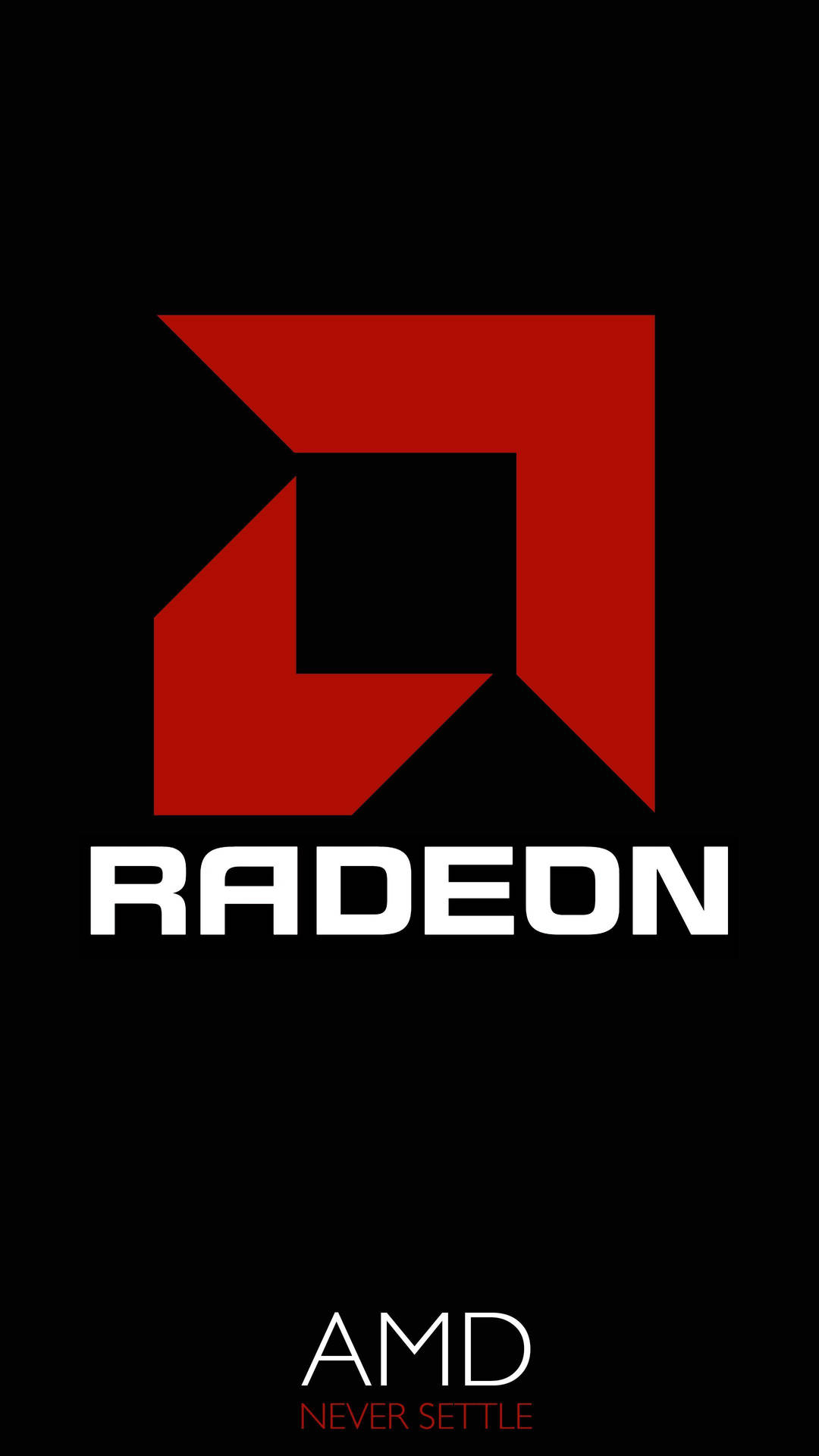 AMD Radeon 標誌，帶有紅色幾何設計和黑色背景上的白色文字。