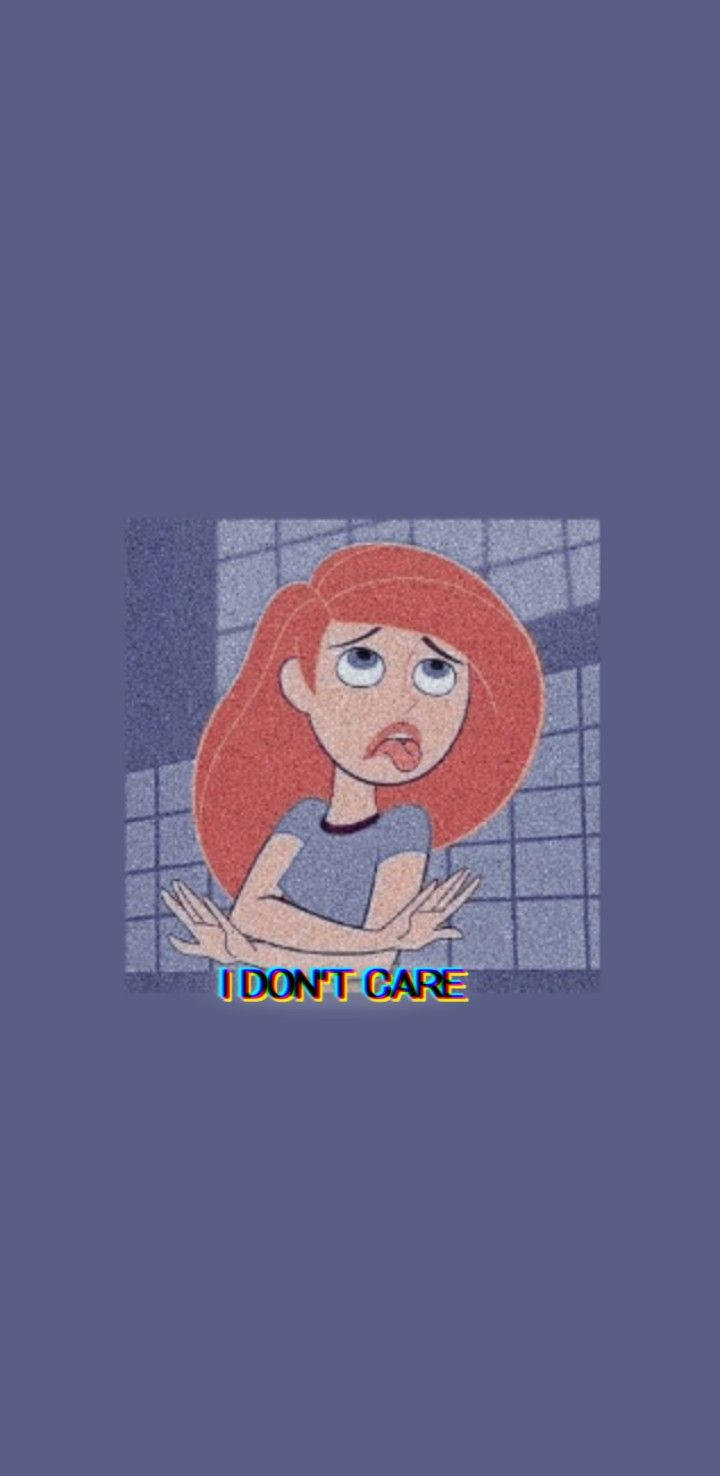 紅髮卡通女孩交叉雙臂看起來很惱火文字 I DON'T CARE