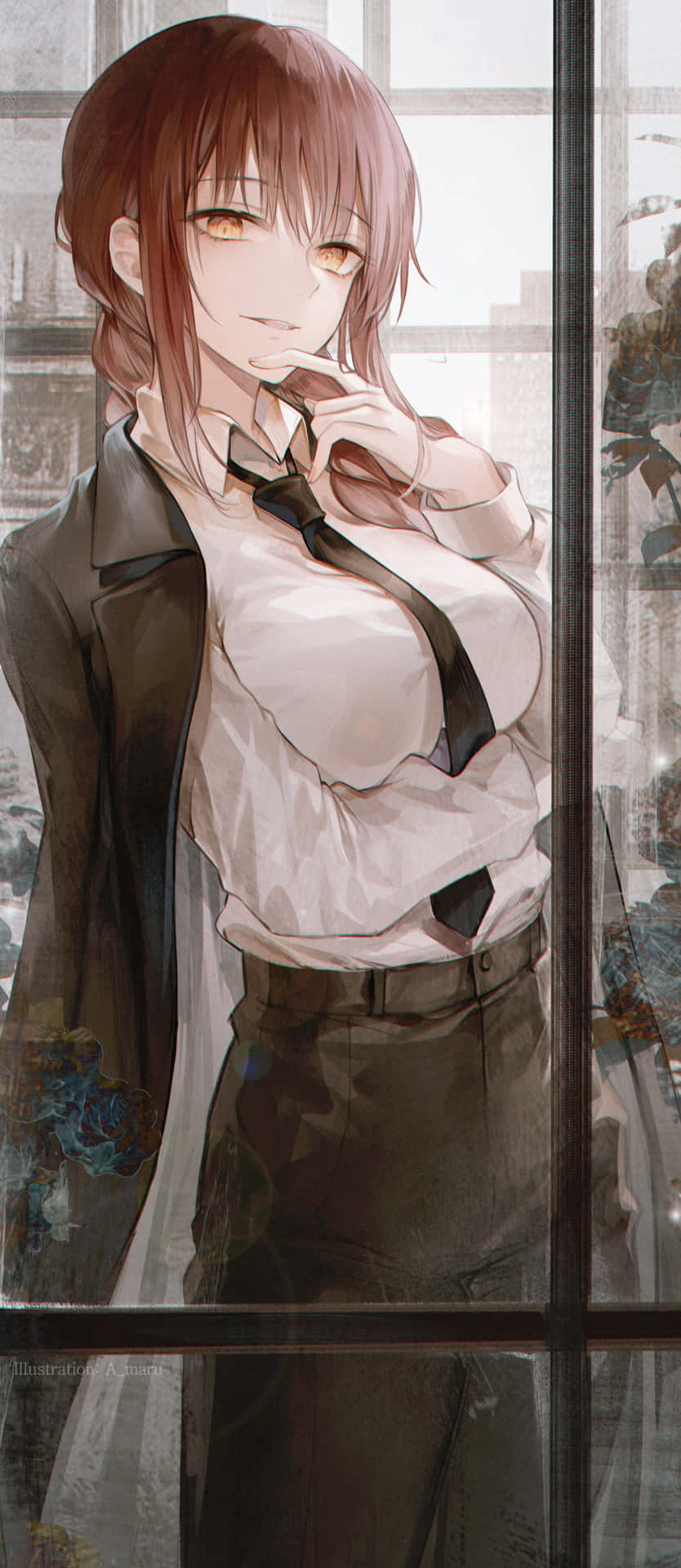 穿著校服的動漫女孩站在窗邊若有所思。