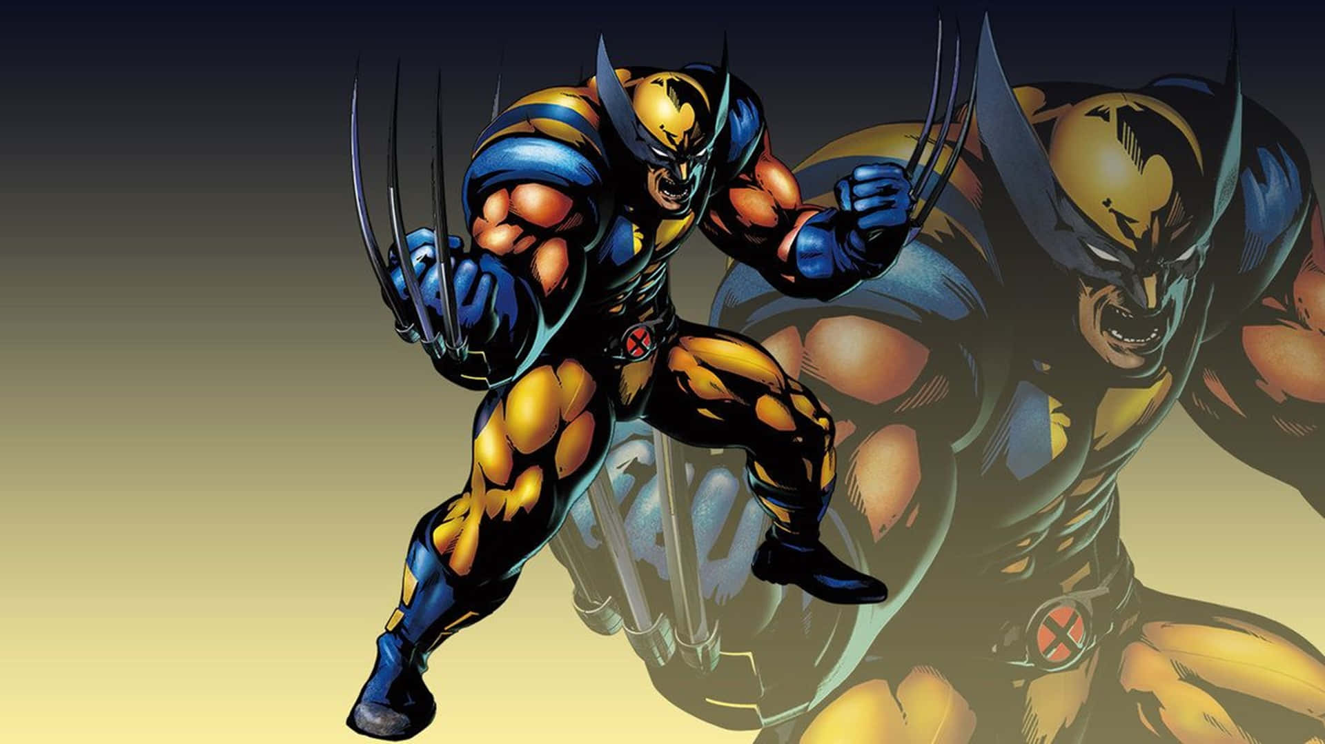 狼人穿著 X-Men 服裝，伸出利爪向前猛撲。