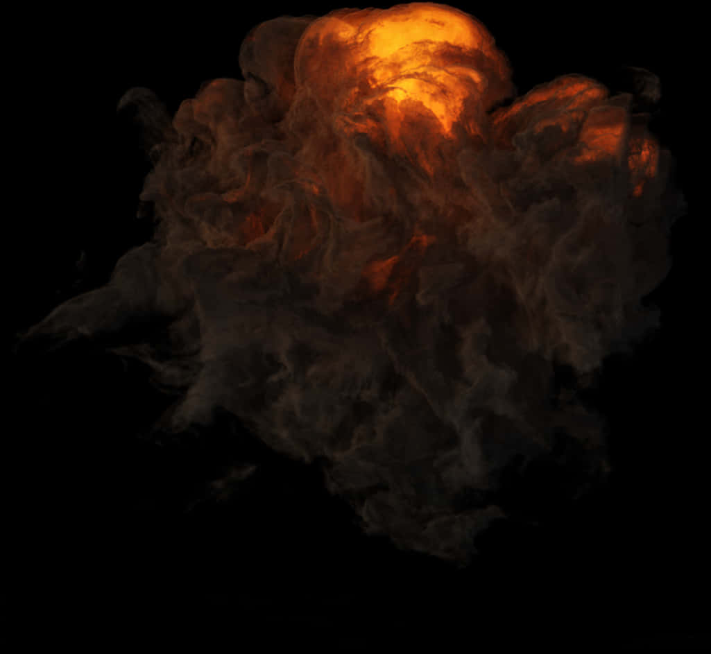 強烈火焰煙霧對比黑色背景 壁紙 — 在純黑色背景上，一場熾熱的橙色爆炸伴隨著滾滾黑煙。