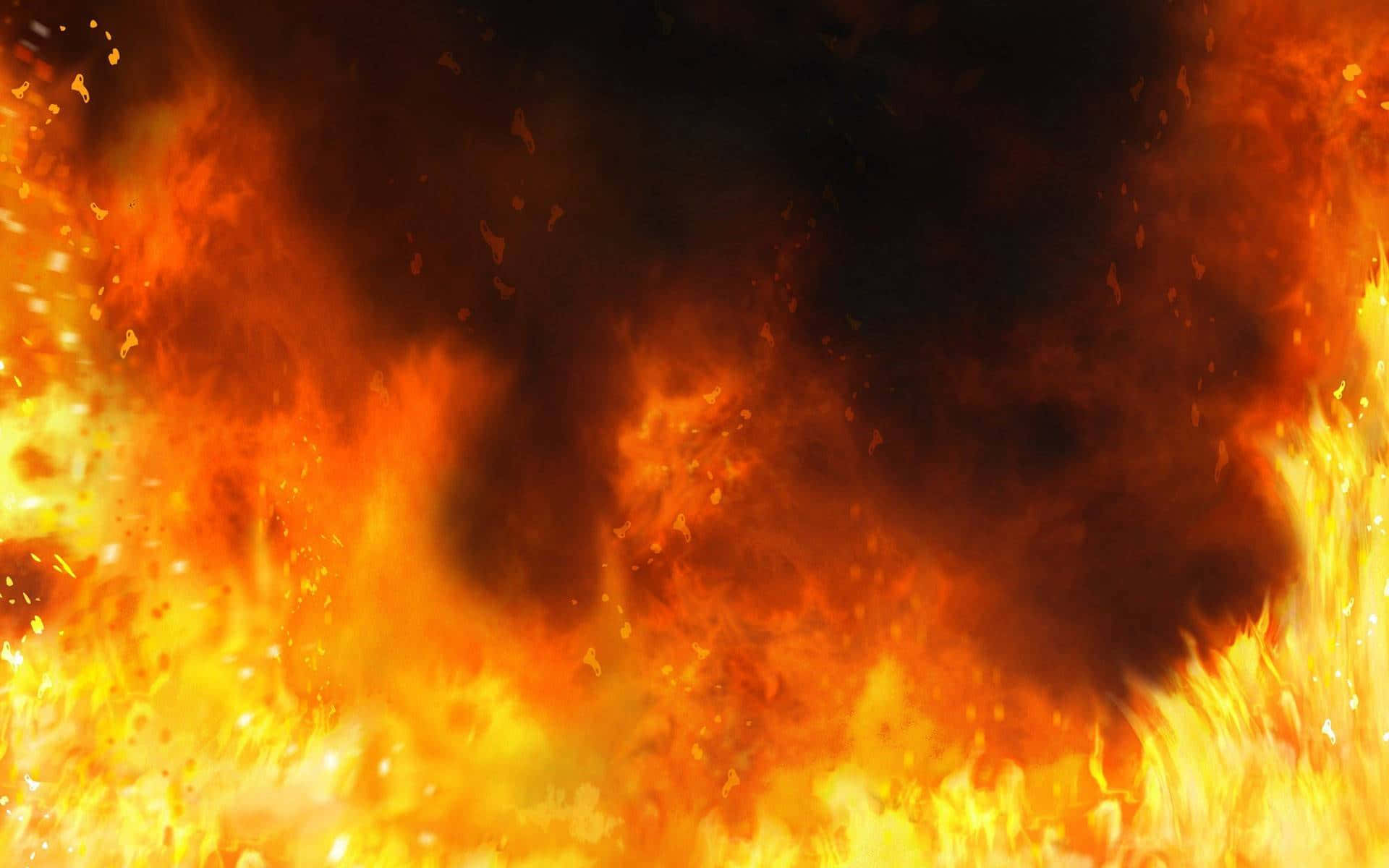 3d Fire 桌布 壁紙 — 強烈的火焰在黑暗背景下咆哮，呈現鮮豔的橙黃色調，營造出戲劇性的火焰景象。