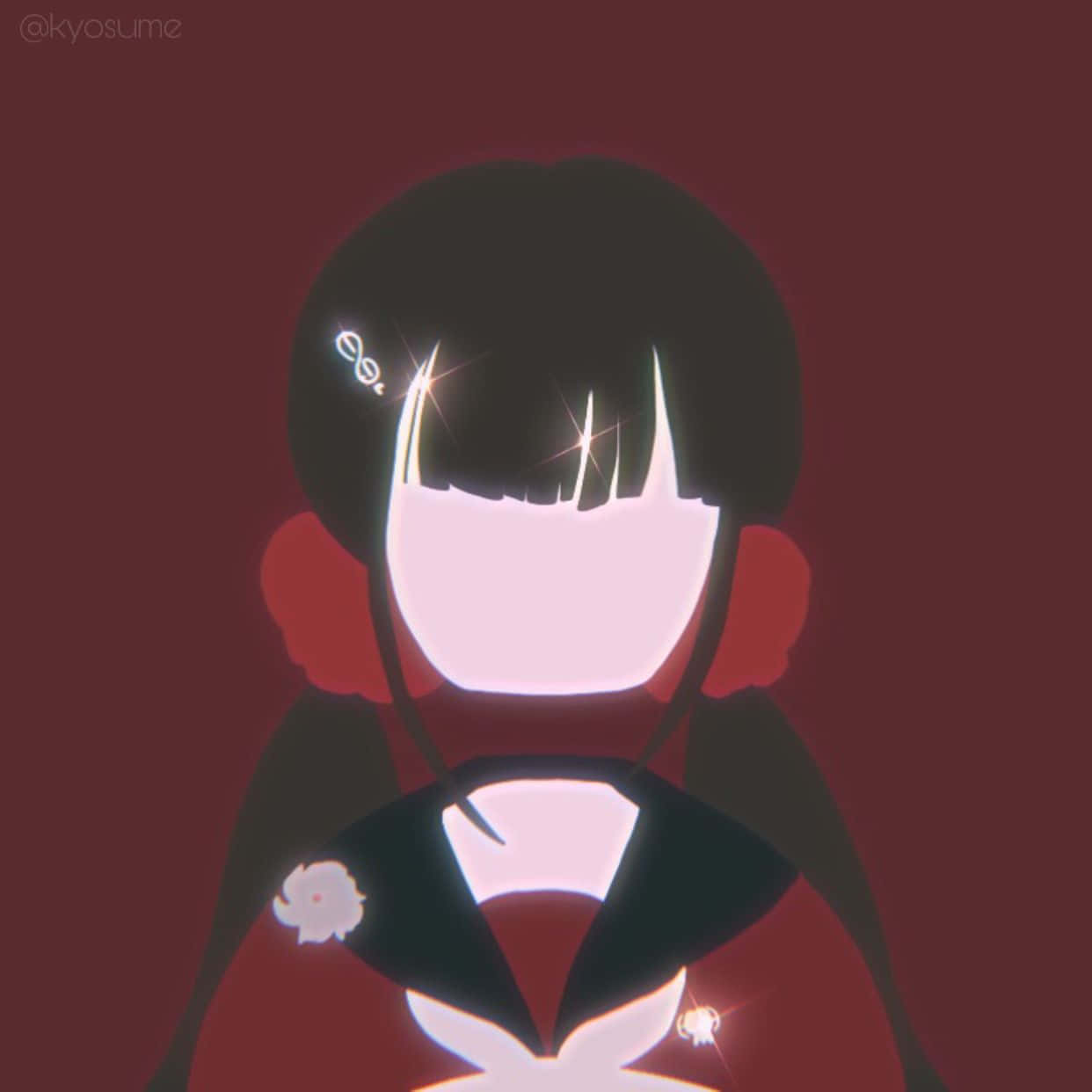 《彈丸論破》真希波預設頭像風格 壁紙 — 一個風格化的動漫女孩，擁有發光的白色頭髮和紅色服裝，站在深栗色背景前。