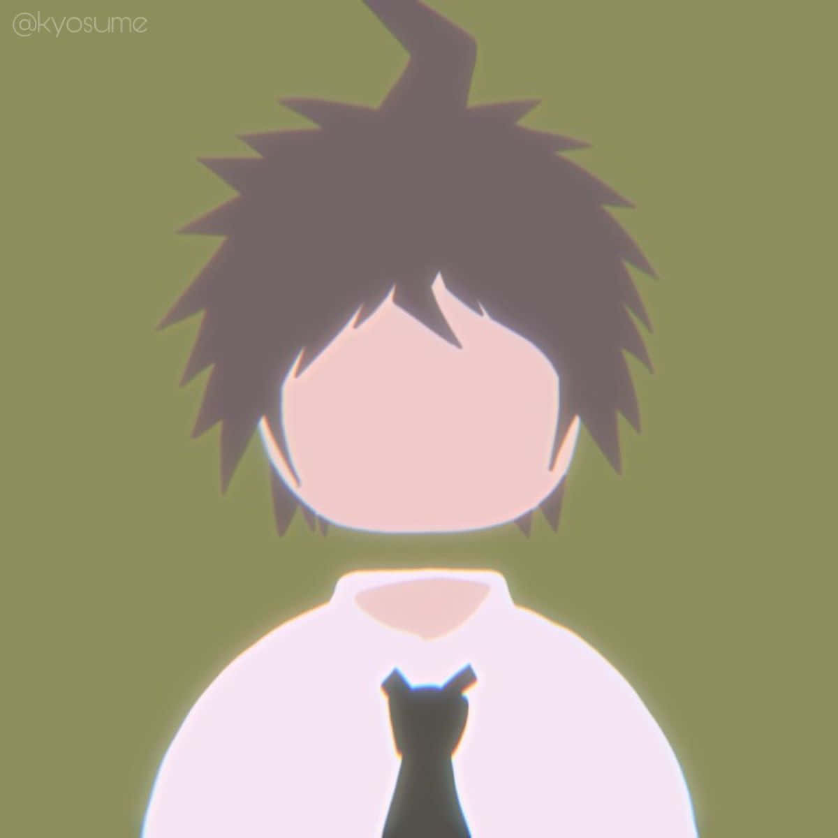 《彈丸論破》羽川翼預設頭像風格 壁紙 — 一個簡約動漫風格嘅剪影，人物有尖刺頭髮同領帶，喺柔和嘅綠色背景上微微發光。