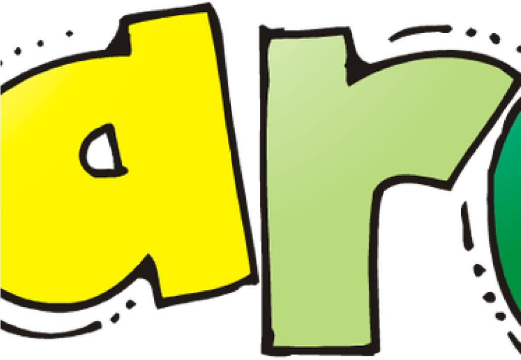 彩色卡通字母藝術 壁紙 — 粗體卡通字母 'ar'，黃色和綠色，黑色輪廓，黑色背景。