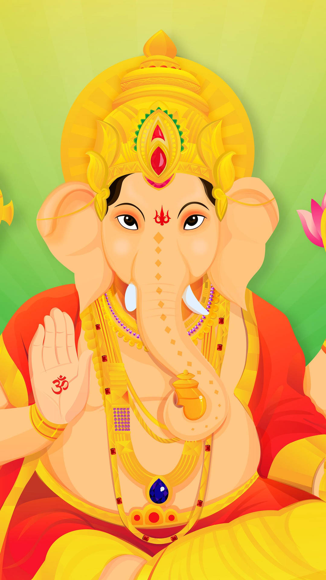 象頭神 Lord Ganesha 身著色彩繽紛的傳統服飾，佩戴珠寶和蓮花。