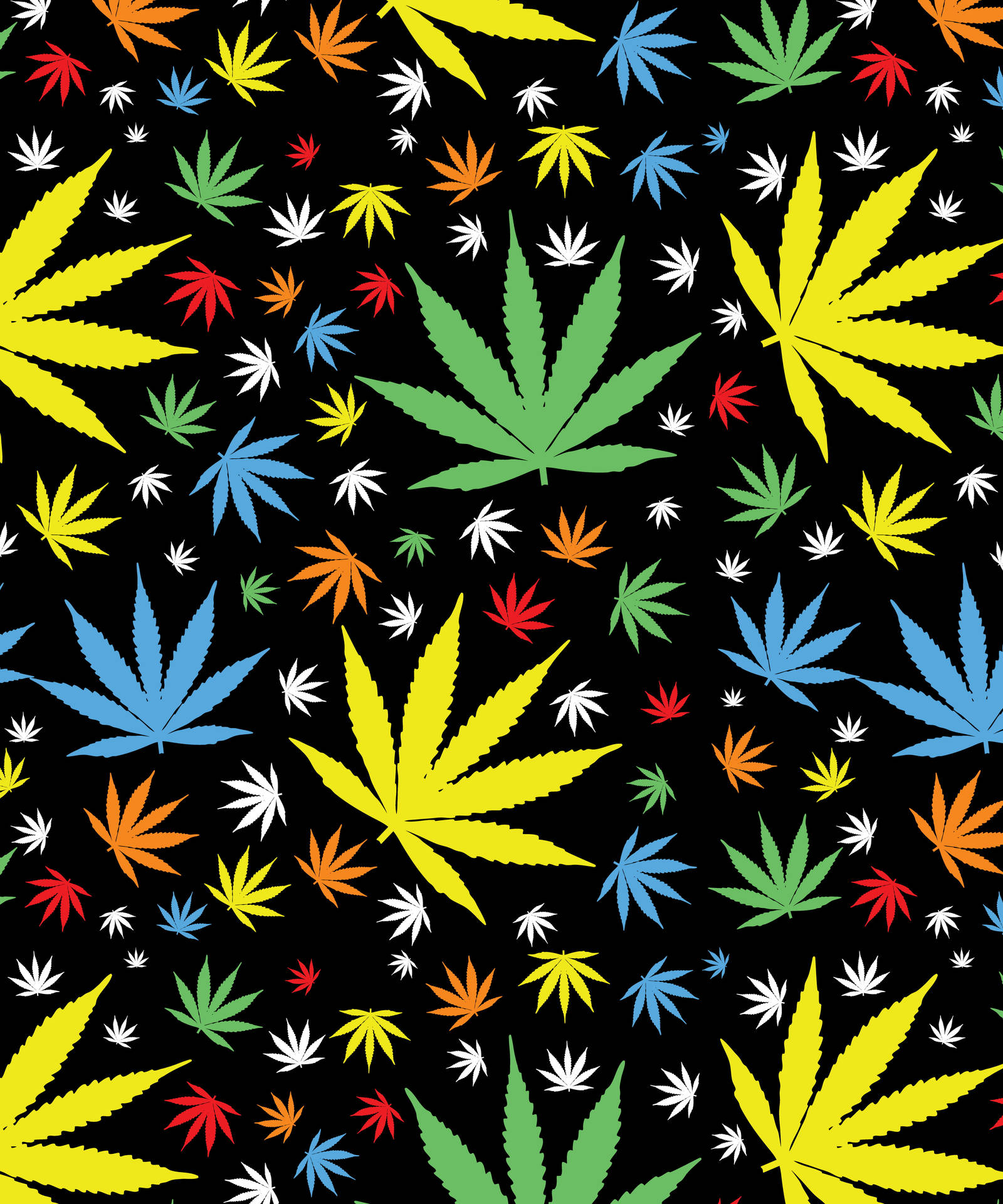 黑色背景上的彩色大麻葉圖案