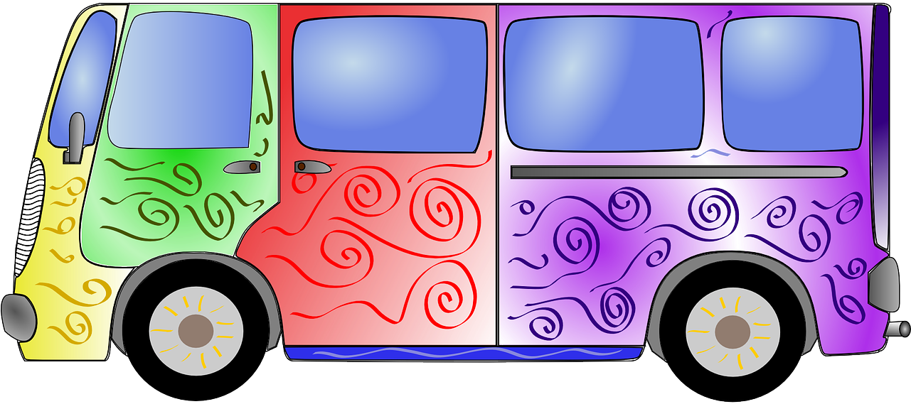 彩色嬉皮士廂型車插畫 壁紙