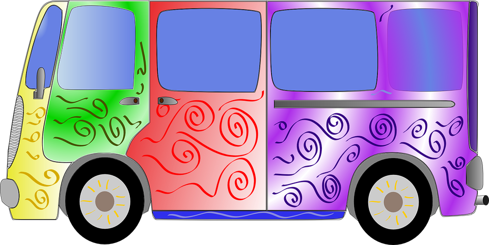 彩色嬉皮士露營車插畫 壁紙