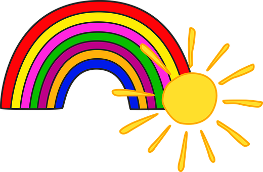 彩色彩虹與太陽插畫 壁紙