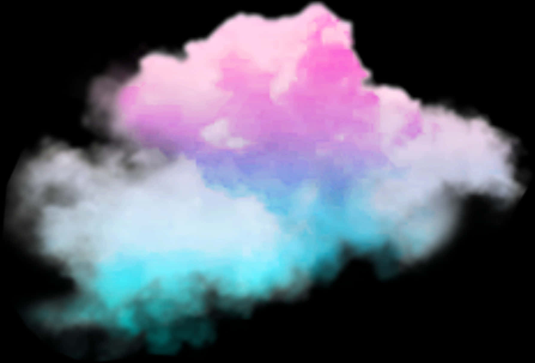 彩色抽象雲朵畫作 壁紙 — 充滿活力的漸變雲從粉紅色旋轉到藍色，背景為純黑色，邊緣柔和如水彩。