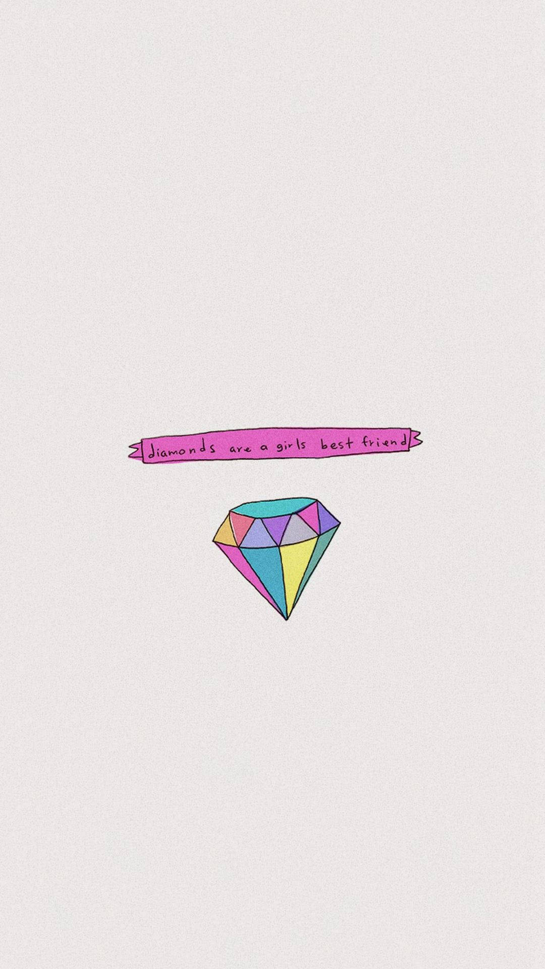 一個色彩繽紛的鑽石插圖，帶有粉紅色橫幅，上面寫著 diamonds are a girls best friend。