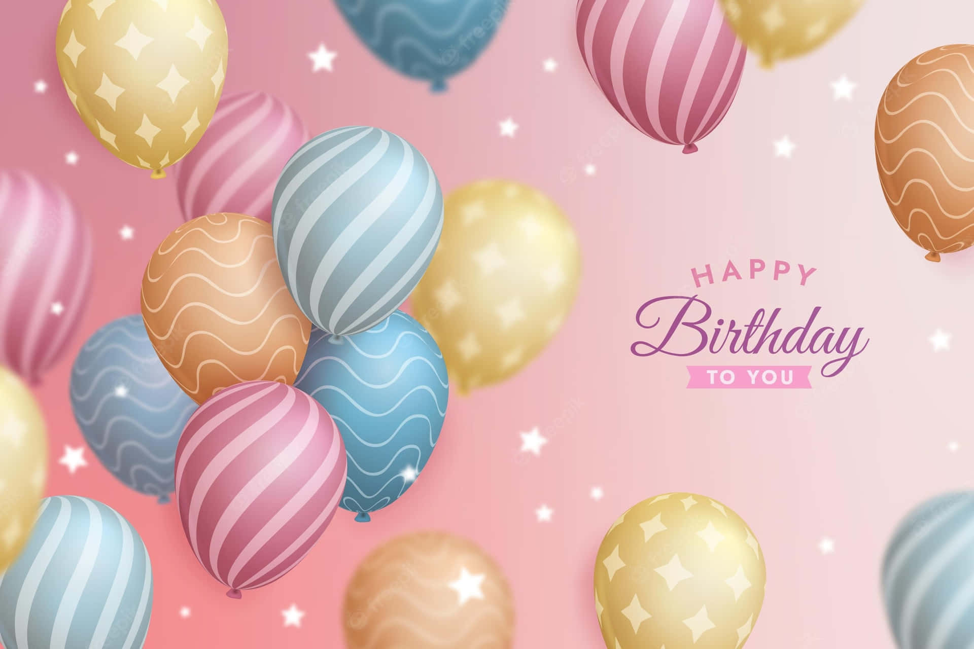 帶有星星和條紋圖案的彩色氣球漂浮在節日的生日祝福中。