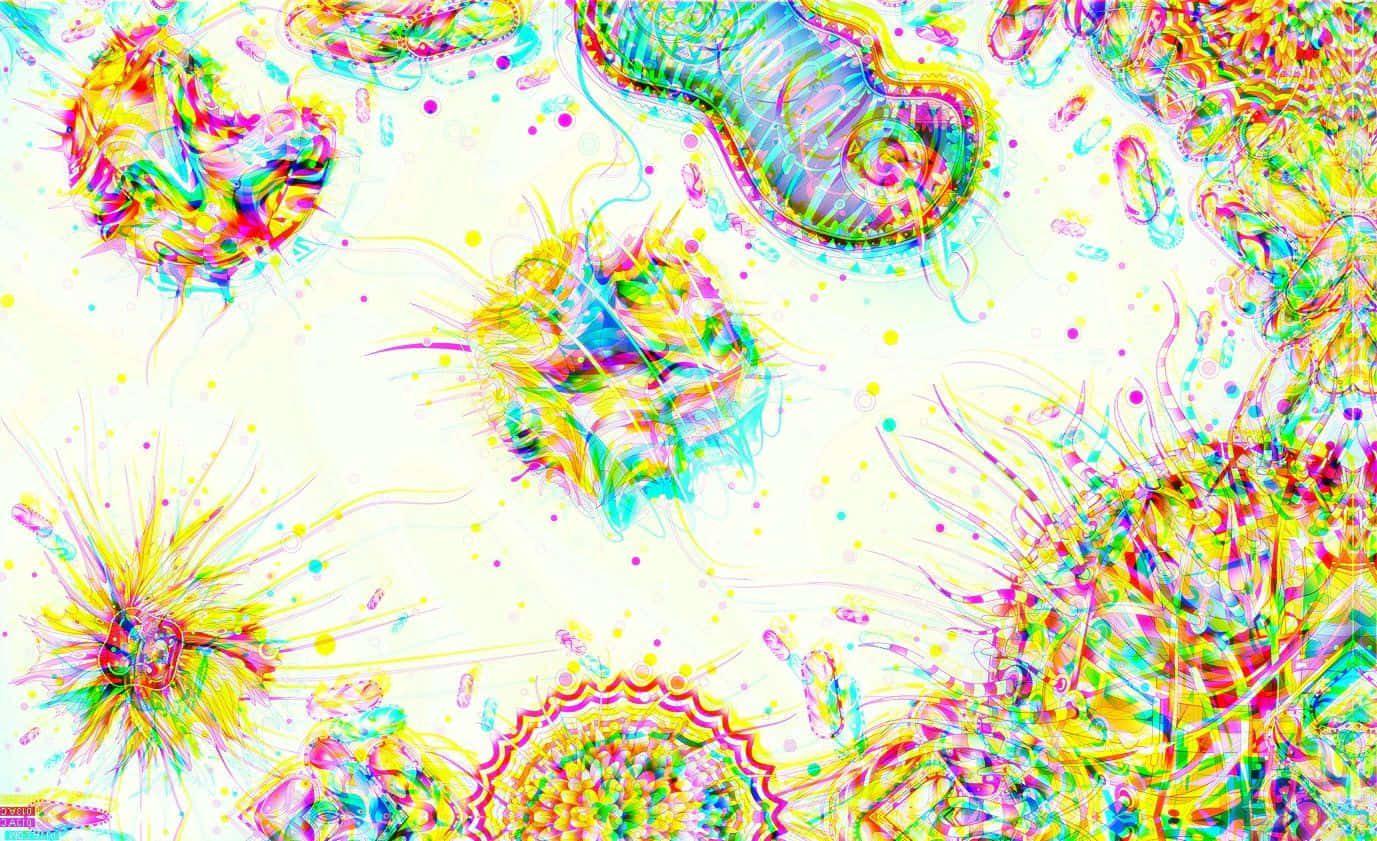 充滿活力的抽象數位藝術作品，帶有旋轉的霓虹色彩和有機形狀。
