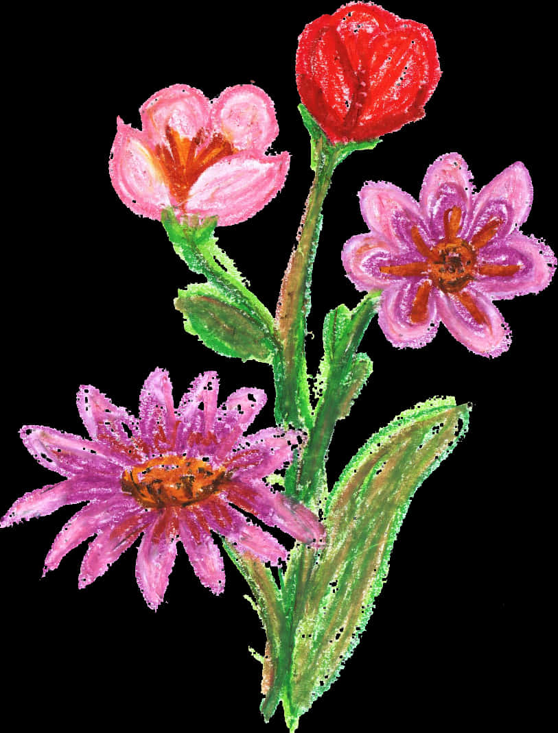 彩色蠟筆花朵藝術作品 壁紙