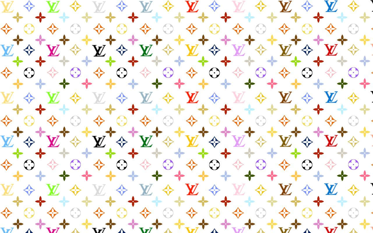 白色背景上色彩繽紛的路易威登標誌和字母組合圖案。