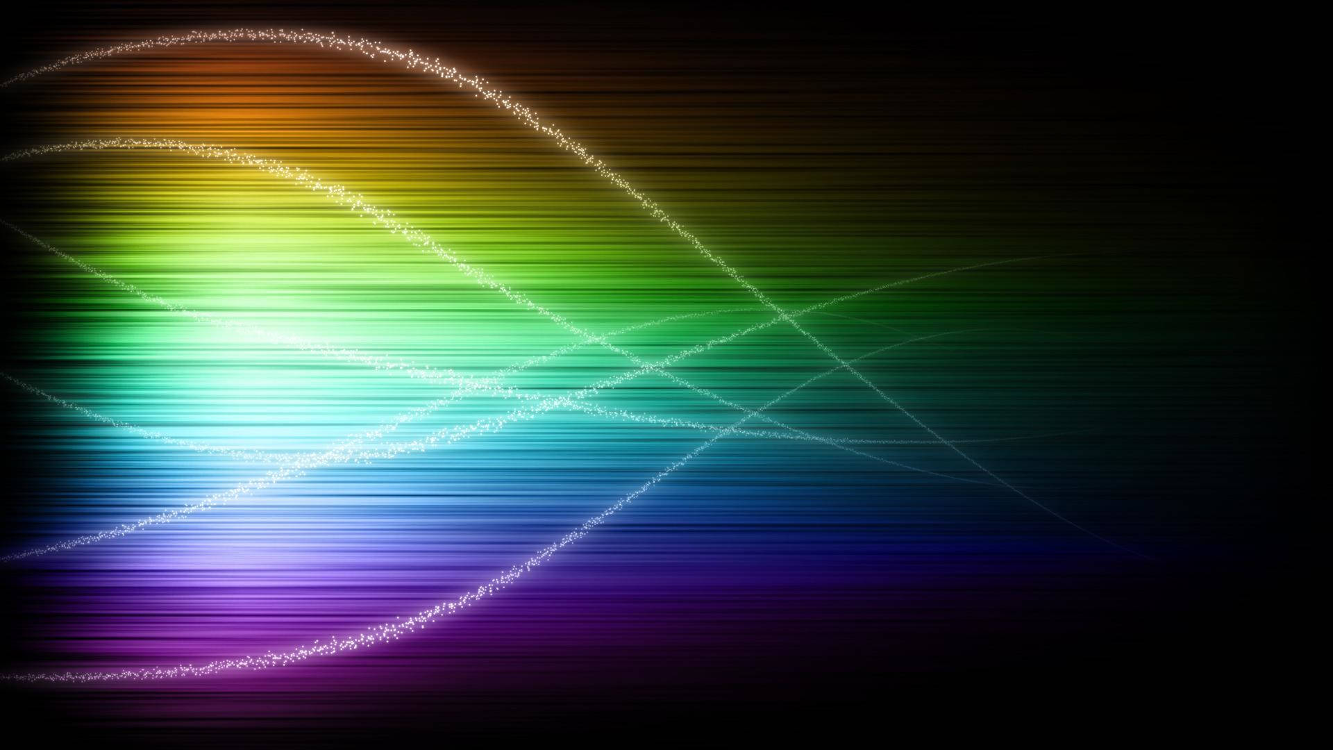 動態的彩虹光條在黑暗背景上流動。