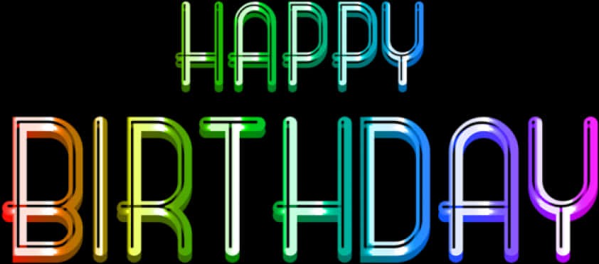 彩色霓虹生日快樂文字 壁紙 — 鮮豔的彩虹霓虹字母在黑色背景上拼出 'HAPPY BIRTHDAY'，邊緣發光。