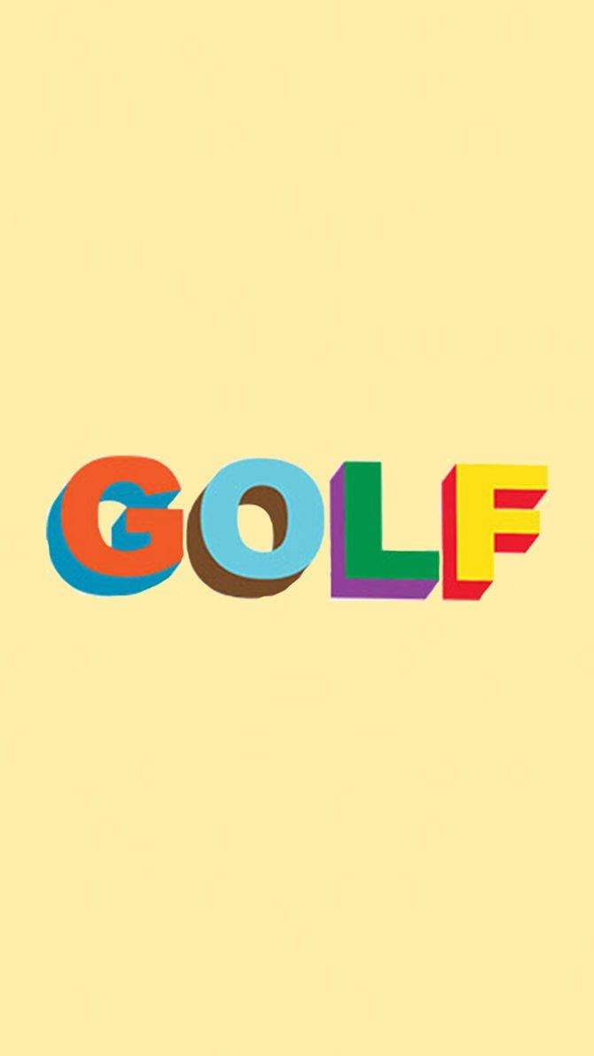 彩色高爾夫文字 iPhone 壁紙 — 在淡黃色背景上拼出GOLF的大膽彩色3D字母。