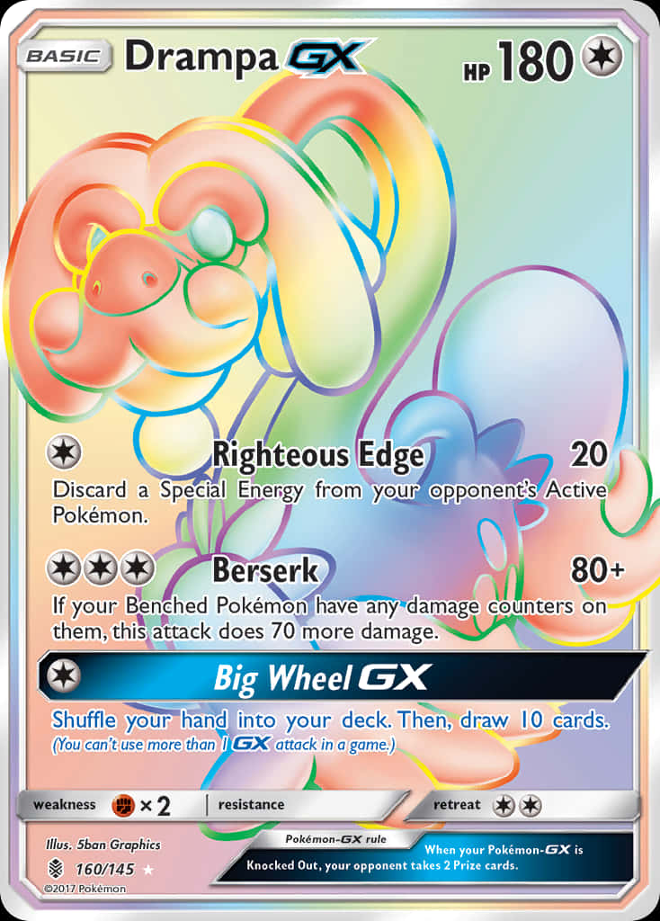 Drampa GX 的寶可夢卡，帶有彩虹漩渦和遊戲文字。